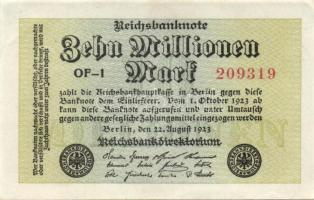 Német Birodalom / Weimari Köztársaság 1923. 10.000.000M (2x) "Wellen" vízjellel, kis ugrás...