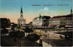 1919 Kecskemét, Szabadság tér, piac, Fekete Soma üzlete, templom (EK)