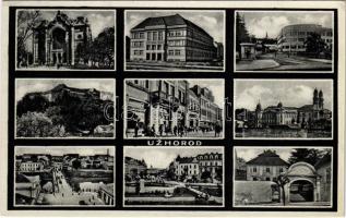 1935 Ungvár, Uzshorod, Uzhhorod, Uzhorod; mozaiklap zsinagógával / multi-view postcard with synagogue (EK)