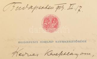 1903 Rákosi Jenő (1842-1929) író, újságíró színházigazgató autográf levele Kedves Keresztlányom! meg...