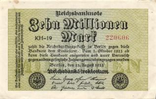 Német Birodalom / Weimari Köztársaság 1923. 10.000.000M (6x) kis ugrású ill. egymás utáni sorszámokk...