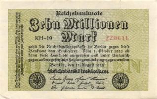 Német Birodalom / Weimari Köztársaság 1923. 10.000.000M (6x) kis ugrású ill. egymás utáni sorszámokk...