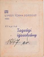 1947 Újpesti Torna Egylet tagsági igazolvány alapító részére, pecsételve