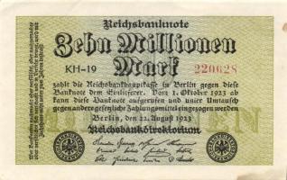 Német Birodalom / Weimari Köztársaság 1923. 10.000.000M (5x) közeli ill. egymás utáni sorszámokkal T...