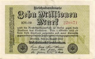 Német Birodalom / Weimari Köztársaság 1923. 10.000.000M (5x) közeli ill. egymás utáni sorszámokkal T...