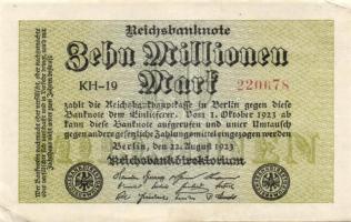 Német Birodalom / Weimari Köztársaság 1923. 10.000.000M (5x) közeli ill. egymás utáni sorszámokkal T...