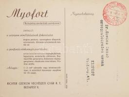 1938 Myofort Richter gyógyszergyár által gyártott szívgyógyszer reklámlap postán elküldve