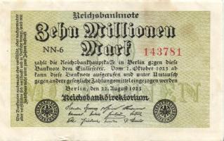 Német Birodalom / Weimari Köztársaság 1923. 10.000.000M (5x) közte közeli ill. egymás utáni sorszámokkal T:II,II-