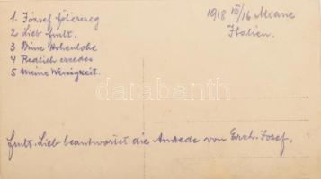 1918 József főherceg és más tisztek szemléje a fronton fotólap, hátoldalt részletes leírással