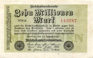 Német Birodalom / Weimari Köztársaság 1923. 10.000.000M (5x) közte közeli ill. egymás utáni sorszámo...