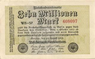 Német Birodalom / Weimari Köztársaság 1923. 10.000.000M (5x) közte közeli ill. egymás utáni sorszámo...