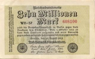 Német Birodalom / Weimari Köztársaság 1923. 10.000.000M (5x) közte közeli ill. egymás utáni sorszámo...