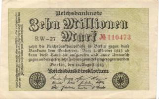 Német Birodalom / Weimari Köztársaság 1923. 10.000.000M (5x) egymás utáni ill. közeli sorszámokkal T:II,II+