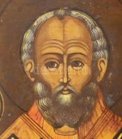 19. századi orosz ikon: Szent Miklós. Tojástempera, fa. Kopással, szép állapot. 27x22 cm