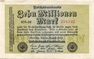 Német Birodalom / Weimari Köztársaság 1923. 10.000.000M (6x) közte kis ugrású sorszámokkal T:II,III