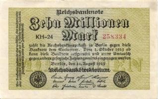 Német Birodalom / Weimari Köztársaság 1923. 10.000.000M (6x) közte kis ugrású sorszámokkal T:II,III