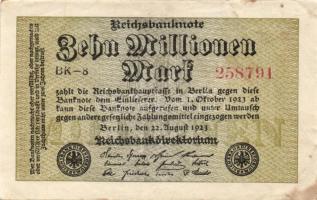 Német Birodalom / Weimari Köztársaság 1923. 10.000.000M (6x) közte kis ugrású sorszámokkal T:II,III