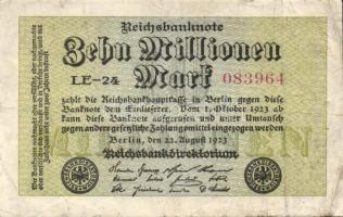 Német Birodalom / Weimari Köztársaság 1923. 10.000.000M (6x) közte kis ugrású sorszámokkal T:II,III