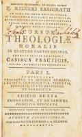 Reineri Sasserath: Crusus Theologiae Moralis, in quatuor partes divisus, ... Pars I. Augustae Vindelicorum [Augsburg], 1787., XX+483+1+24 p. Latin nyelven. Korabeli kartonált papírkötés, kopott, foltos borítóval, kissé sérült gerinccel és kötéstáblákkal, foltos lapokkal.