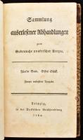 1784 Sammlung der Auslesener Abhandlungen zum Gebrauche praktischer Aerzte. Fünfter Band. Erster stück. Zweyte verbesserte Ausgabe. Leipzig, 1784., Dyckischen Buchhandlung, 2+746+20 p. Német nyelven. Korabeli aranyozott gerincű álbordás egészbőr-kötés, festett lapélekkel, kopott borítóval, foltos lapokkal.