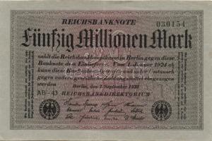 Német Birodalom / Weimari Köztársaság 1923. 50.000.000M (6x) szürke papíron zöld ill. fekete cégjelzéssel, köztük egymás utáni ill. kis ugrású sorszámokkal T:II+,II