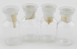 4 darab dugós gyógyszeres üveg, kopással, m: 11 cm