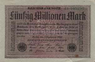 Német Birodalom / Weimari Köztársaság 1923. 50.000.000M (6x) szürke papíron zöld ill. fekete cégjelz...