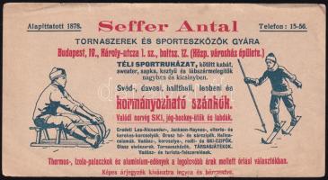 Seffer Antal tornaszerek és sporteszközök gyára, Budapest, IV., Károly u. 1., számolócédula, apró lapszéli szakadásokkal