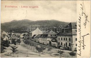 1912 Felsőbánya, Baia Sprie; Látkép nyugatról, Fő utca. H. Riedl É. kiadása / main street + "NAGY-BÁNYA-SZATMÁR 111 SZ." vasúti mozgóposta