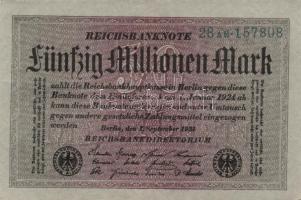 Német Birodalom / Weimari Köztársaság 1923. 50.000.000M (5x) szürke papíron, közte egymás utáni ill. közeli sorszámokkal T:II,III+