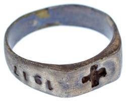 Német Birodalom ~1917. "1914-1917" ezüstözött bronz gyűrű (64-es méret), kissé kopott ezüstözés  German Empire ~1917. '1914-1917" silver plated bronze ring (size 64) , slightly worn silver plating