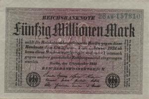 Német Birodalom / Weimari Köztársaság 1923. 50.000.000M (5x) szürke papíron, közte egymás utáni ill....