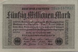 Német Birodalom / Weimari Köztársaság 1923. 50.000.000M (5x) szürke papíron, közte egymás utáni ill....