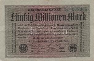 Német Birodalom / Weimari Köztársaság 1923. 50.000.000M (5x) szürke papíron, közte egymás utáni ill....