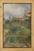 Gyárfás Gy. jelzéssel: Budai Vár a Turul-szoborral (Bp., 1910). Pasztell, papír, jelzett (jobbra lent). Üvegezett fakeretben, 45x29 cm
