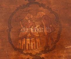 cca 1900-1920. Intarziás fa doboz, kulccsal, kopással, 28x21x12 cm