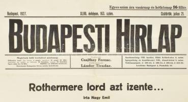 1927 Budapesti Hírlap XLVIII. évf. 163. sz., 1927. július 21., különleges kiadás: Lord Rothermere, a...