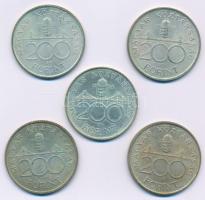 1993. 200Ft Ag "MNB" (4x) + 1994. 200Ft Ag "Deák" T:AU,XF patina Adamo F13, F13....