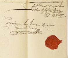 1784 Nagyharsány, munkáltatói tanúságlevél, aláírásokkal, viaszpecséttel