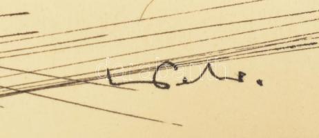 Olvashatatlan jelzéssel: Vitorláskikötő, tus, papír, 25x37 cm