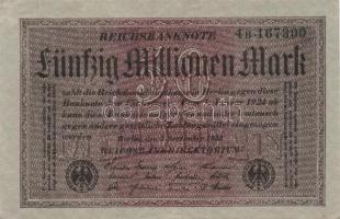 Német Birodalom / Weimari Köztársaság 1923. 50.000.000M (6x) szürke papíron, közte egymás utáni sors...