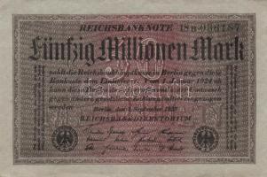 Német Birodalom / Weimari Köztársaság 1923. 50.000.000M (6x) szürke papíron, kis ugrású sorszámokkal T:II+