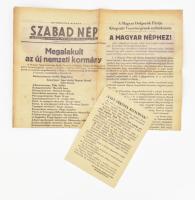 1956-os forradalommal kapcsolatos 2 db nyomtatvány: Nagy Imrében bizalmunk!, Egyetemi Forradalmi Diákbizottság röplapja, hajtásnyomokkal + Szabad Nép, rendkívüli kiadás, 1956. okt. 27., kissé foltos