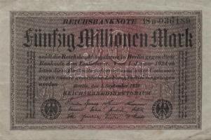 Német Birodalom / Weimari Köztársaság 1923. 50.000.000M (6x) szürke papíron, kis ugrású sorszámokkal...