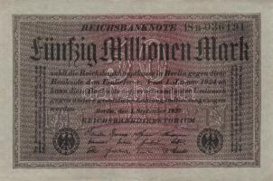 Német Birodalom / Weimari Köztársaság 1923. 50.000.000M (6x) szürke papíron, kis ugrású sorszámokkal...