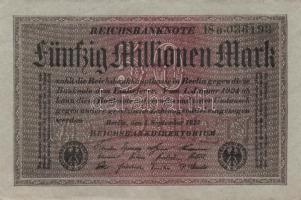 Német Birodalom / Weimari Köztársaság 1923. 50.000.000M (6x) szürke papíron, kis ugrású sorszámokkal...