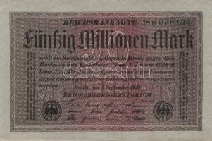 Német Birodalom / Weimari Köztársaság 1923. 50.000.000M (6x) szürke papíron, kis ugrású sorszámokkal...