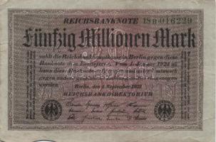 Német Birodalom / Weimari Köztársaság 1923. 50.000.000M (6x) szürke papíron, kis ugrású sorszámokkal...