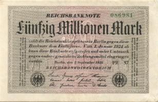 Német Birodalom / Weimari Köztársaság 1923. 50.000.000M (8x) fehér papíron, közte szomszédos ill. ki...