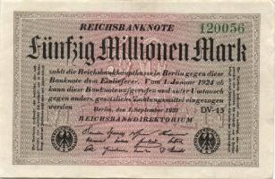 Német Birodalom / Weimari Köztársaság 1923. 50.000.000M (8x) fehér papíron, közte szomszédos ill. ki...